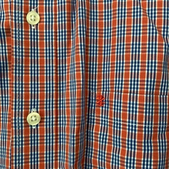 Mens Izod button down shirt. Long sleeves. Navy and red plaid. Large - Picture 8 of 11